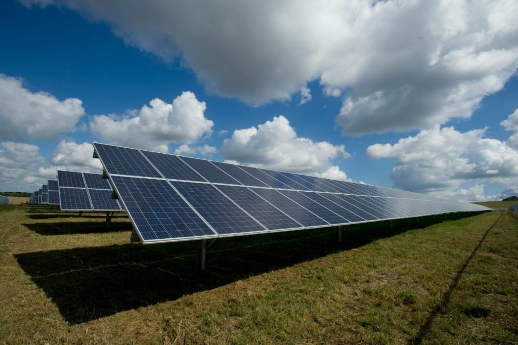 Solarmodule unter blauem Himmel