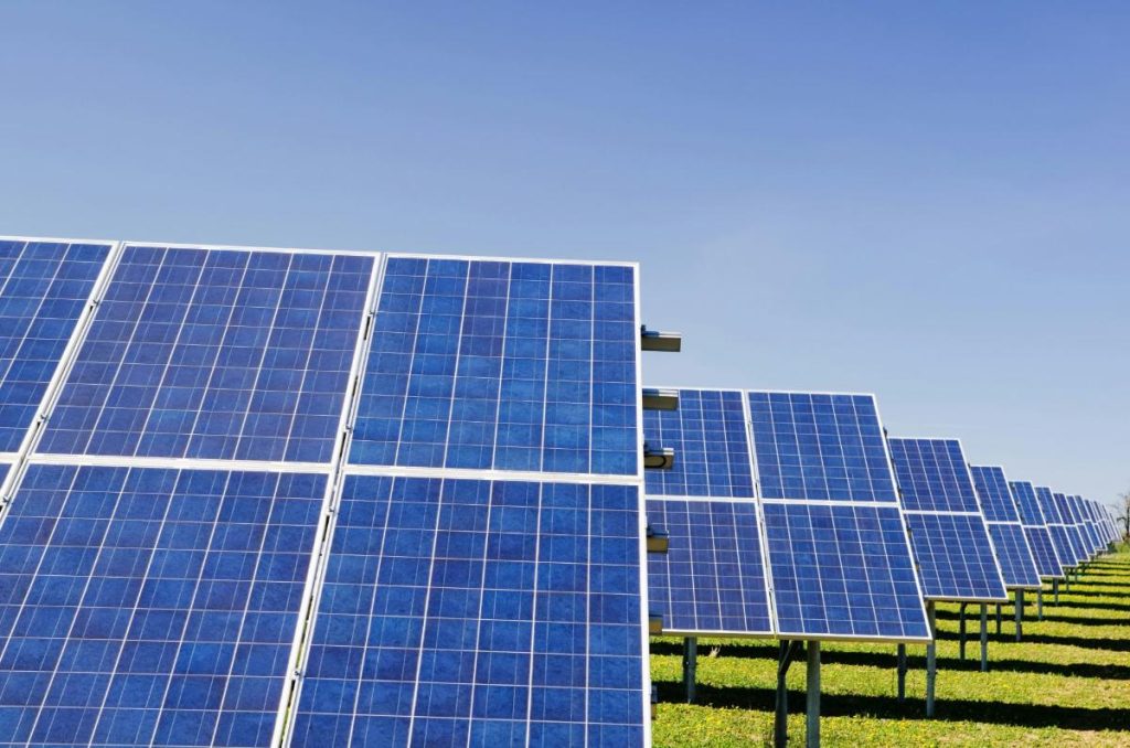 Solarmodule unter blauem Himmel