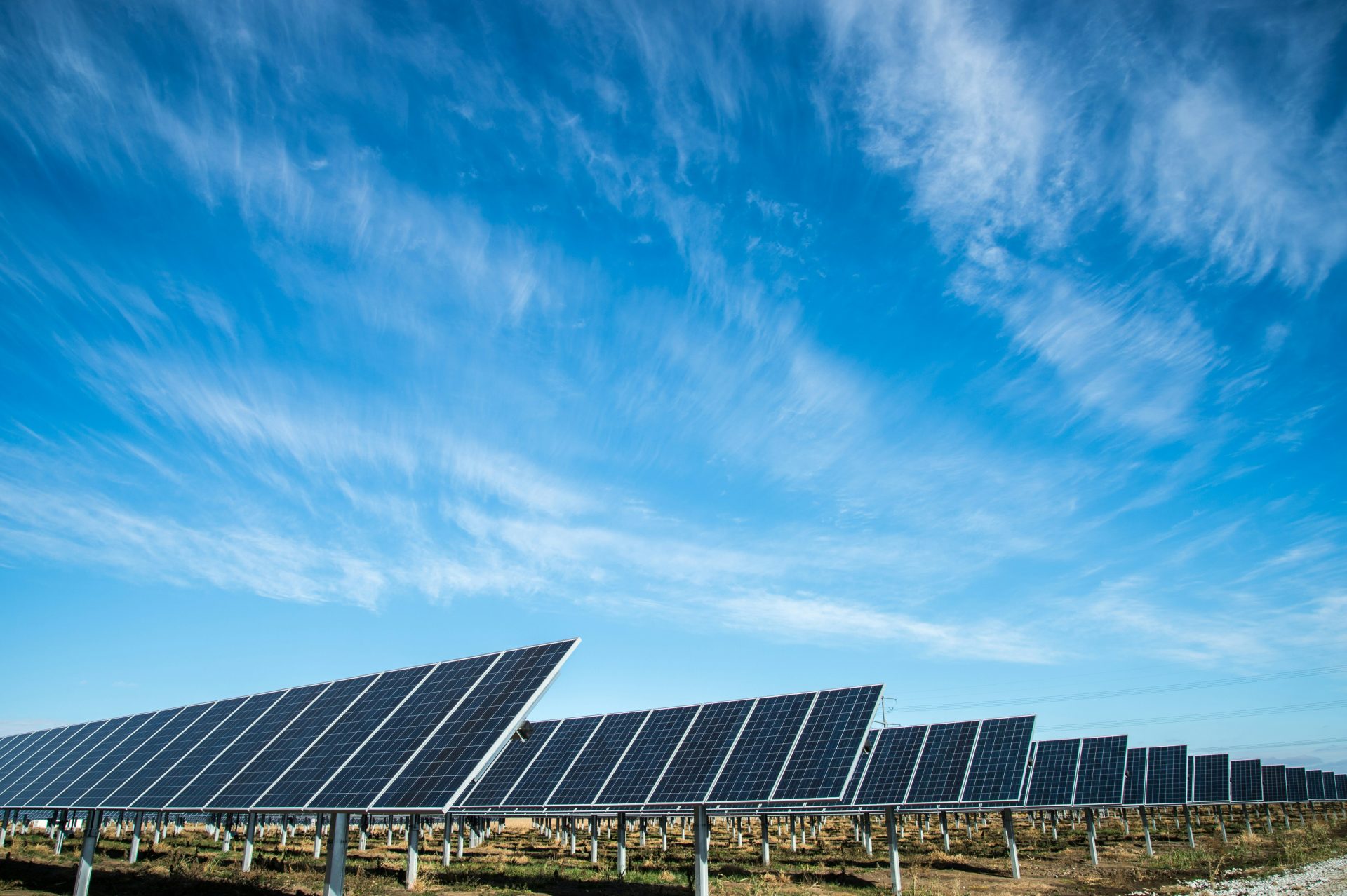 Solarmodule unter blauem Himmel


